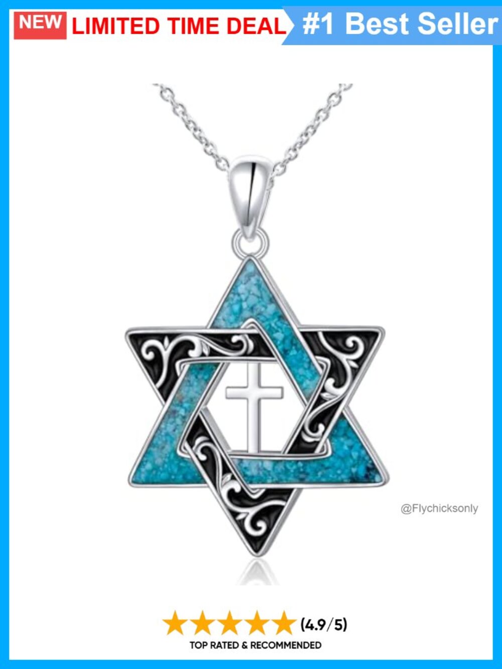 Sterling Silver Star of David Cross Pendant Necklace 18in Adjustable Chain